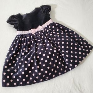 GYMBOREE Black with Pink Polka-dot Velvet Dress | 3T
